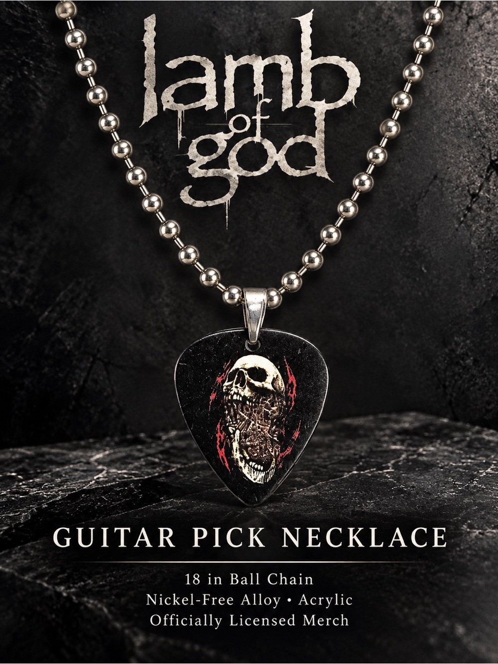 Lamb of God Guitar Pick Skull Necklace Official Band Merch